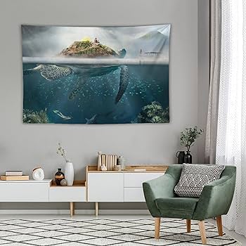 Amazon.co.jp: タペストリー 海の生き物 ウミガメ 海の景色 布